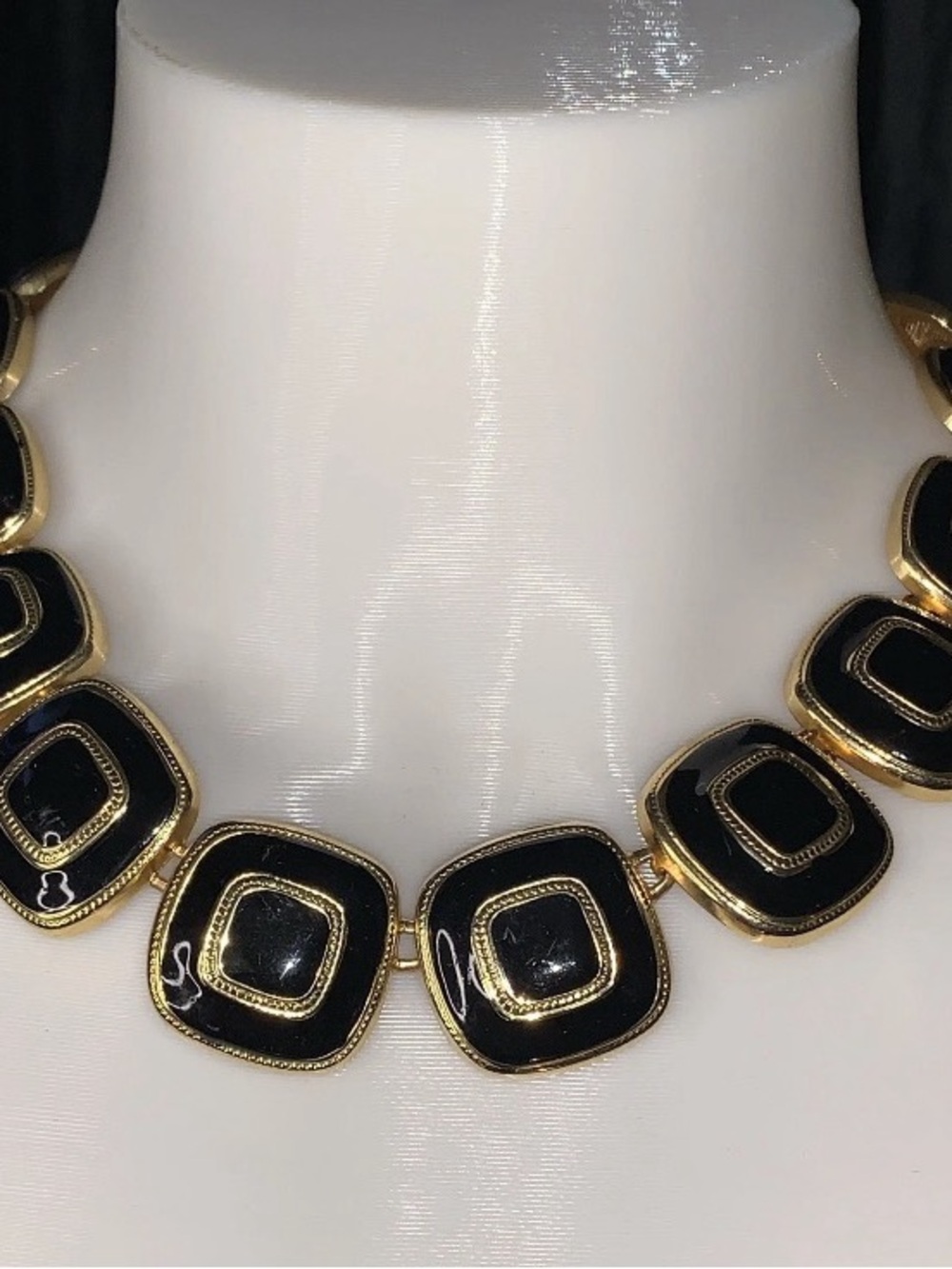 Elegant Black and Gold Geometric Statement Necklace